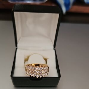 Gold Plated & Cubic Zirconia Statement Women's Cocktail Ring